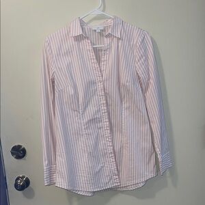 J. Jill Pink and White Striped Button-Down Shirt